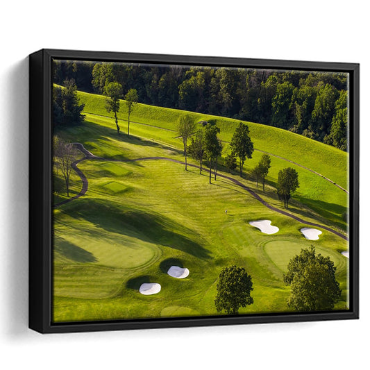 Aerial Photo Of A Golf Course, Floating Framed Canvas Print Wall Art