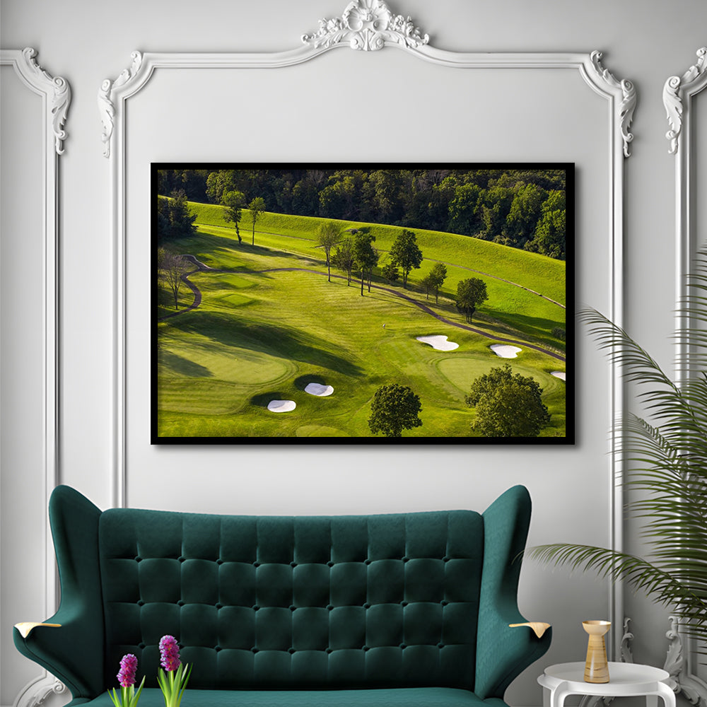 Aerial Photo Of A Golf Course, Framed Art Print Wall Decor, Picture Framed