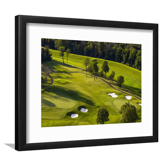 Aerial Photo Of A Golf Course, Goft Art Print, Framed Art Print White Border Wall Decor