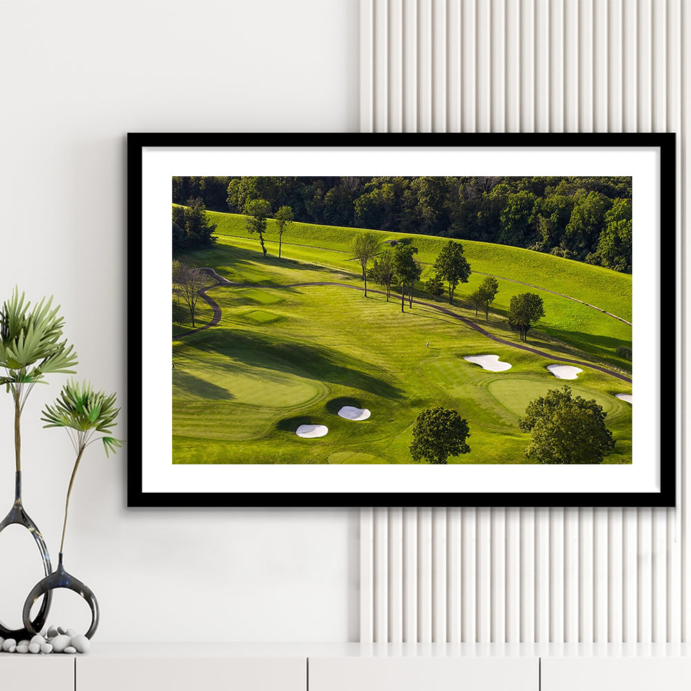 Aerial Photo Of A Golf Course, Goft Art Print, Framed Art Print White Border Wall Decor