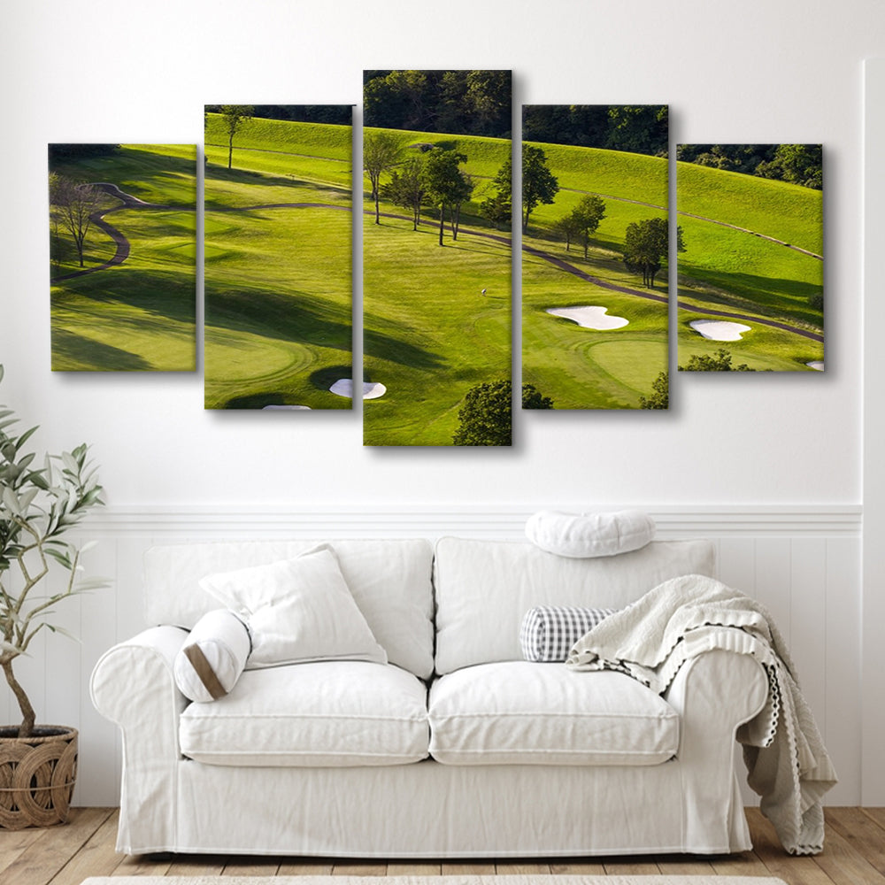 Aerial Photo Of A Golf Course, Golf Art Print, 5 Pieces Mixed Canvas Print Wall Art