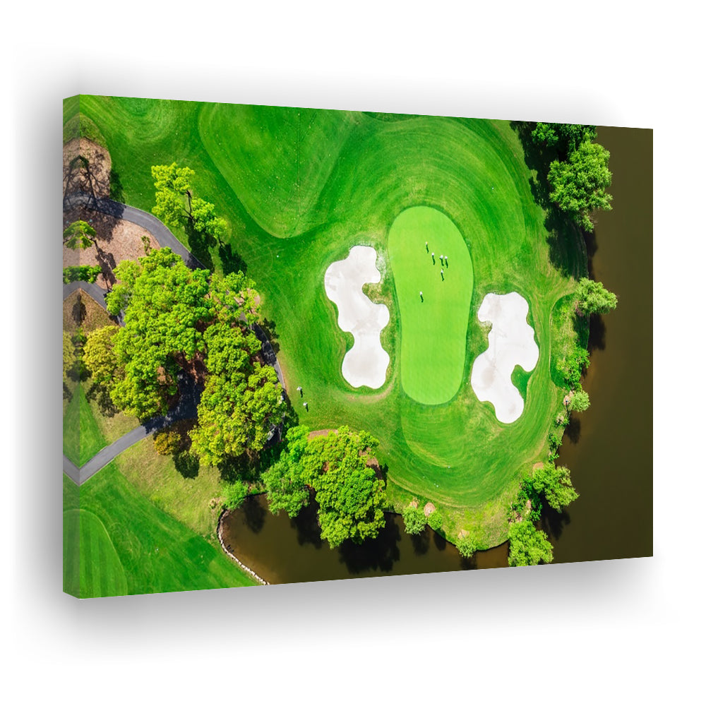 Aerial View Of Green Golf Course In Summer, Golf Art Print,Gifts Golf Lover
