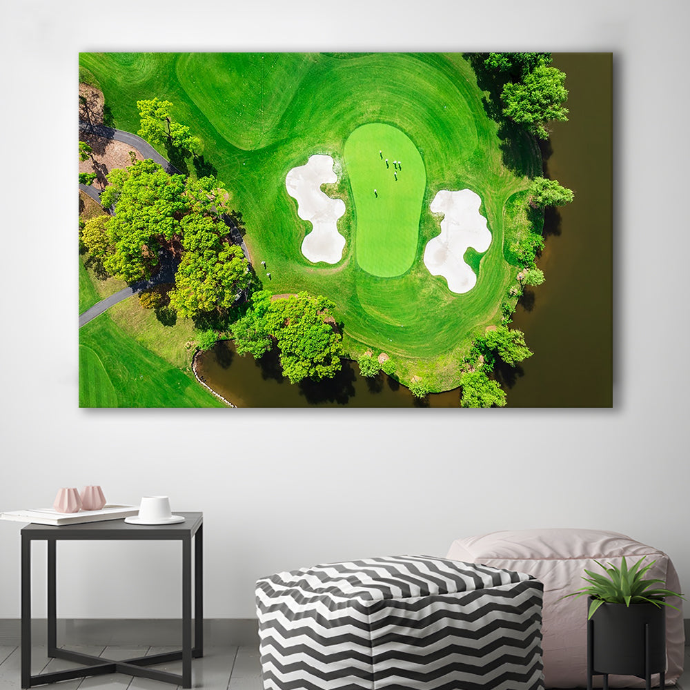Aerial View Of Green Golf Course In Summer, Golf Art Print,Gifts Golf Lover
