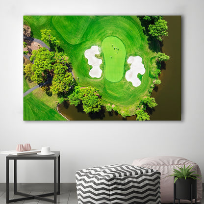 Aerial View Of Green Golf Course In Summer, Golf Art Print,Gifts Golf Lover