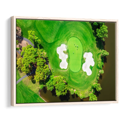 Aerial View Of Green Golf Course In Summer, Floating Framed Canvas Print Wall Art