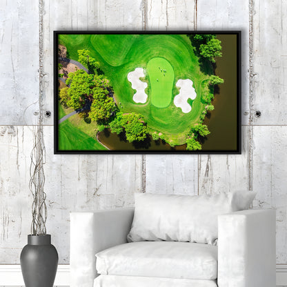 Aerial View Of Green Golf Course In Summer, Floating Framed Canvas Print Wall Art