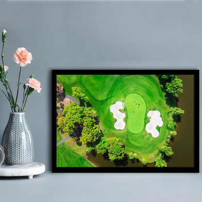 Aerial View Of Green Golf Course In Summer, Framed Art Print Wall Decor, Picture Framed