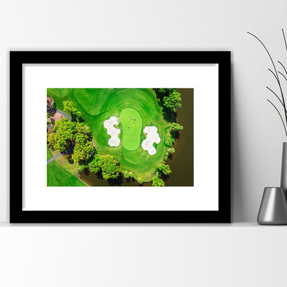 Aerial View Of Green Golf Course In Summer, Goft Art Print, Framed Art Print White Border Wall Decor