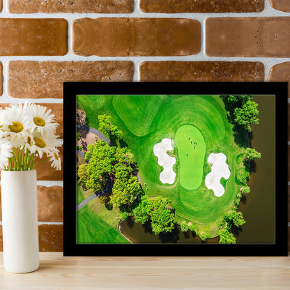 Aerial View Of Green Golf Course In Summer, Framed Art Print Wall Decor, Picture Framed