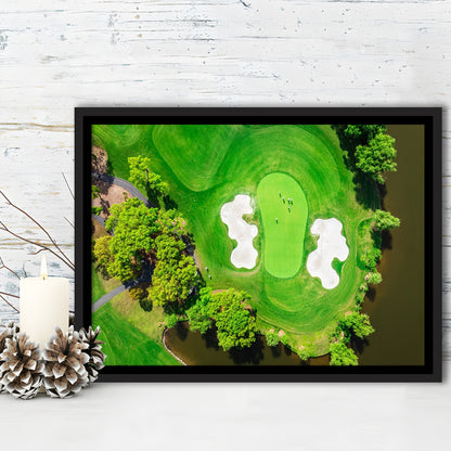 Aerial View Of Green Golf Course In Summer, Floating Framed Canvas Print Wall Art