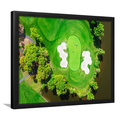 Aerial View Of Green Golf Course In Summer, Framed Art Print Wall Decor, Picture Framed