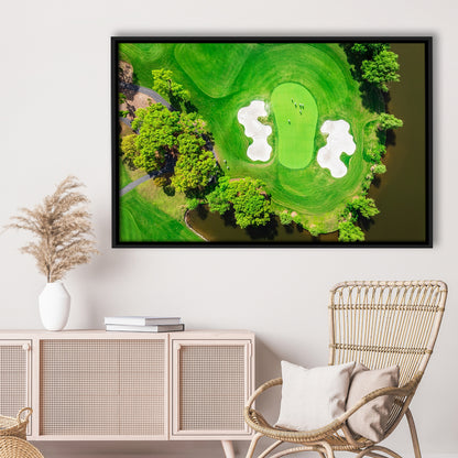 Aerial View Of Green Golf Course In Summer, Floating Framed Canvas Print Wall Art