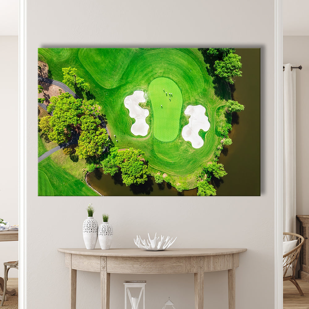 Aerial View Of Green Golf Course In Summer, Golf Art Print,Gifts Golf Lover