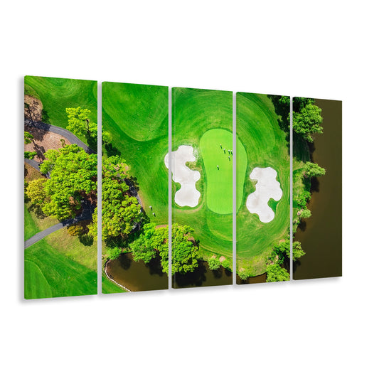 Aerial View Of Green Golf Course In Summer, Golf Art Print, Extra Large Canvas Print Wall Art