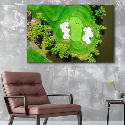Aerial View Of Green Golf Course In Summer, Golf Art Print,Gifts Golf Lover