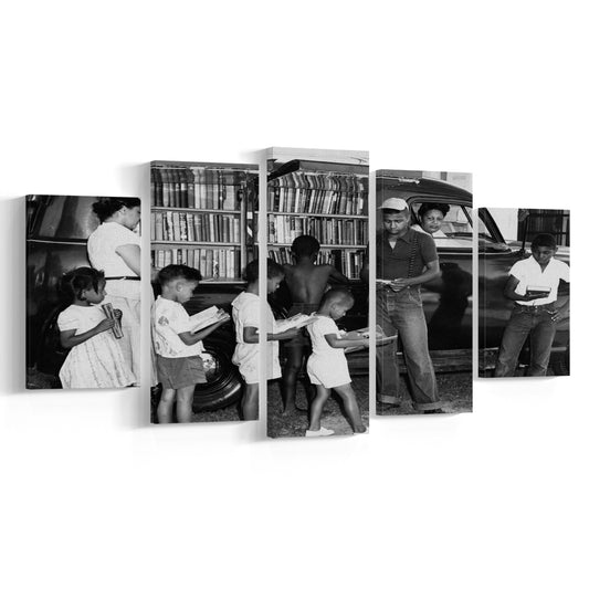 African American Children Photo Print, Black and White, Vintage Wall Decor, Mixed 5 Pieces Canvas Print