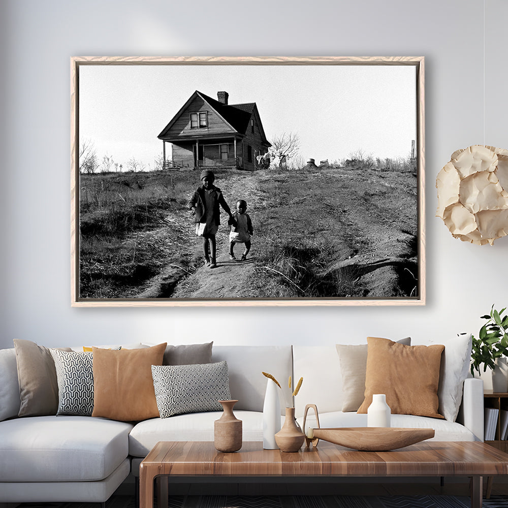 African American Children Printable, Black and White, Vintage Photos, Floating Framed Canvas Print