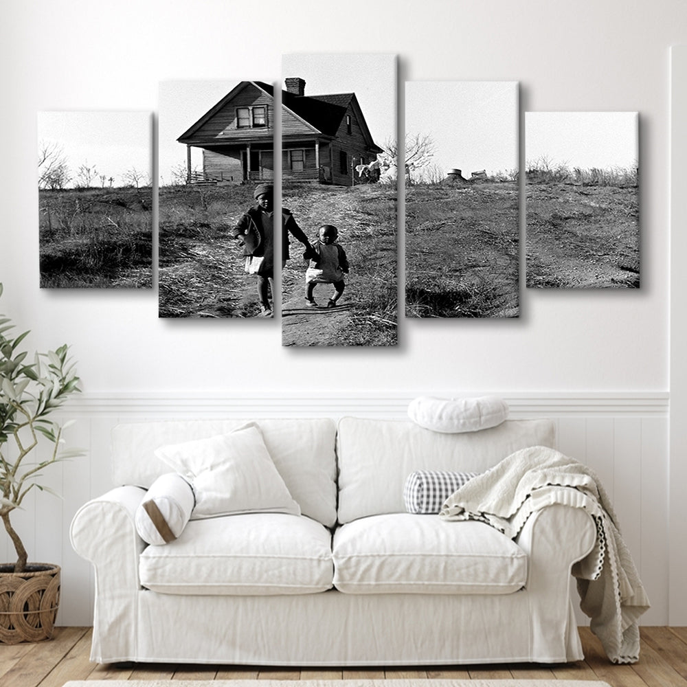 African American Children Printable, Black and White, Vintage Photos, Mixed 5 Pieces Canvas Print