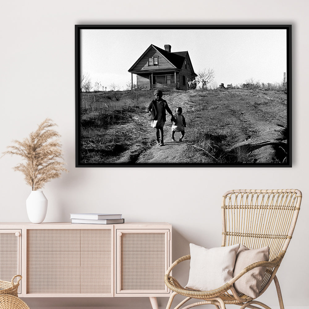 African American Children Printable, Black and White, Vintage Photos, Floating Framed Canvas Print