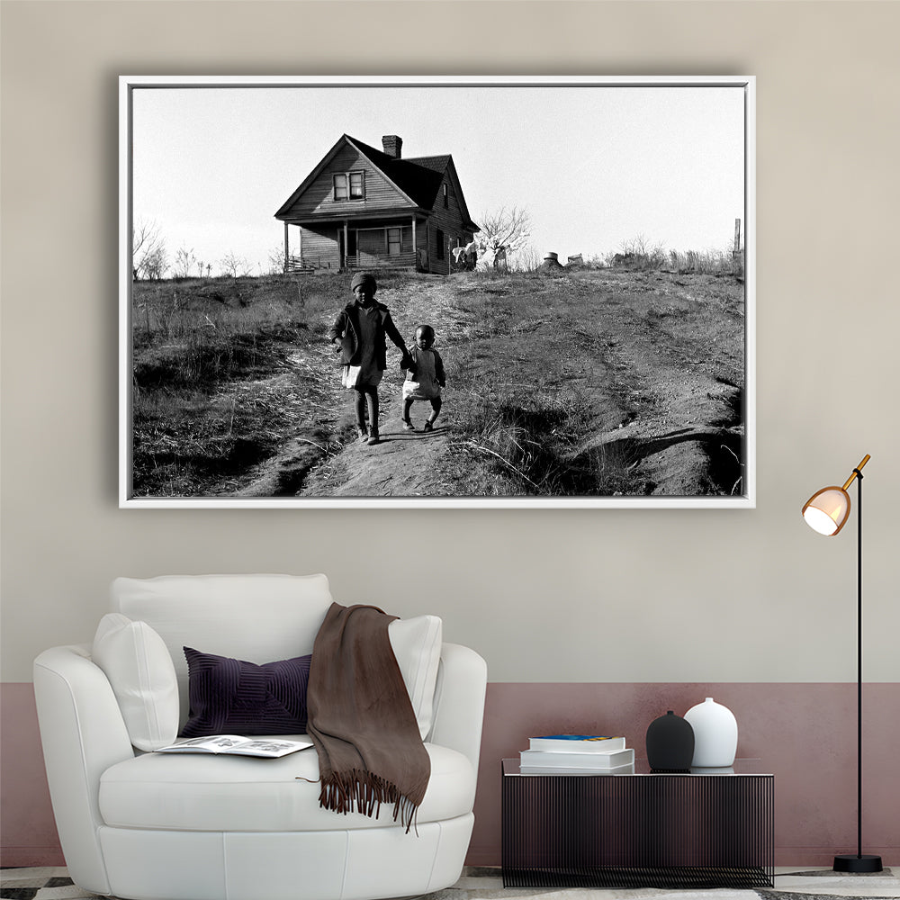 African American Children Printable, Black and White, Vintage Photos, Floating Framed Canvas Print