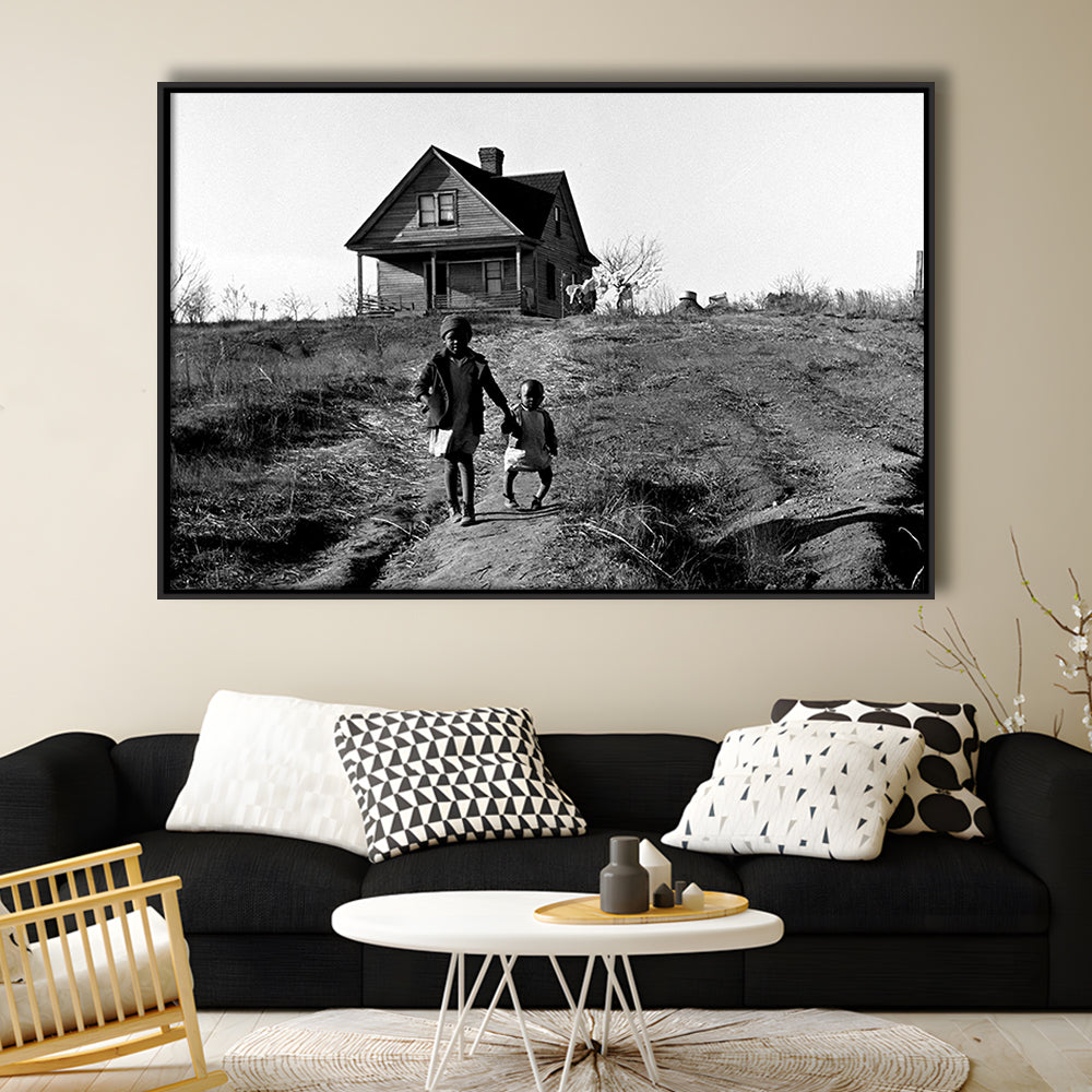 African American Children Printable, Black and White, Vintage Photos, Floating Framed Canvas Print