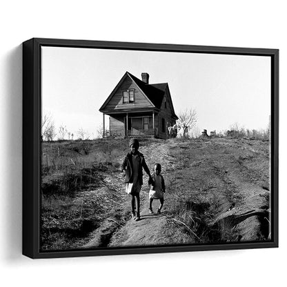 African American Children Printable, Black and White, Vintage Photos, Floating Framed Canvas Print