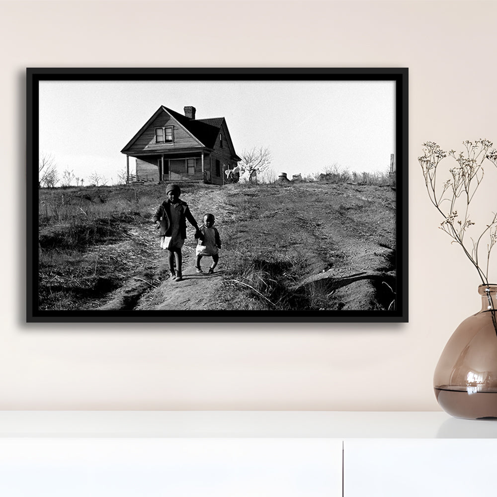 African American Children Printable, Black and White, Vintage Photos, Floating Framed Canvas Print