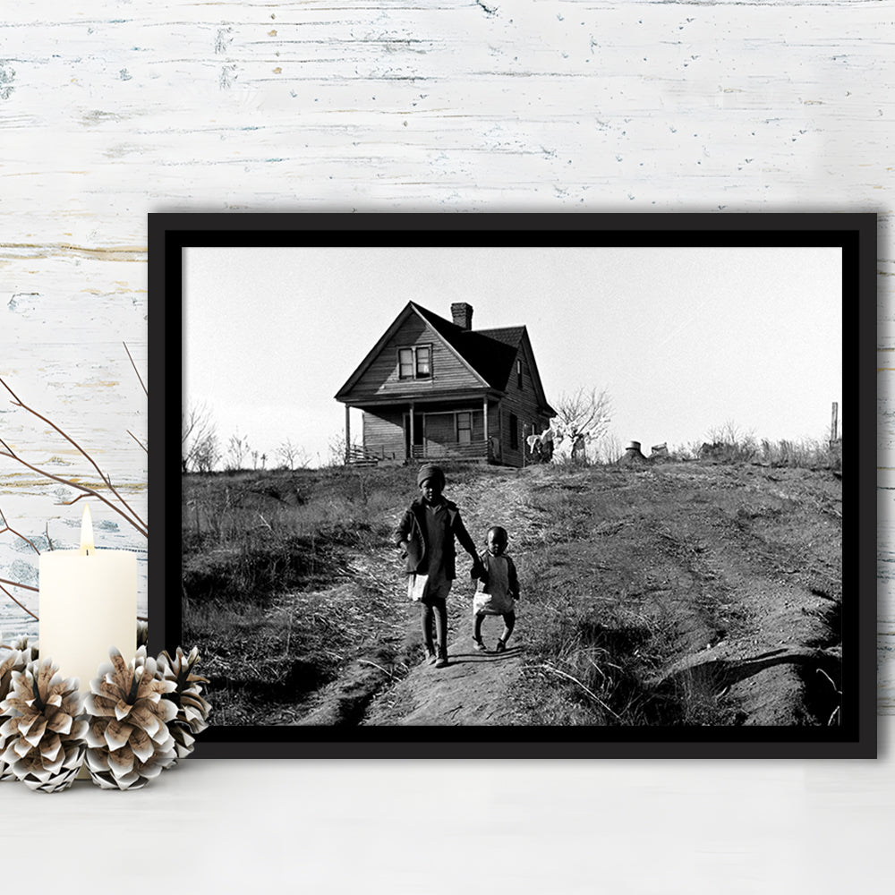 African American Children Printable, Black and White, Vintage Photos, Floating Framed Canvas Print