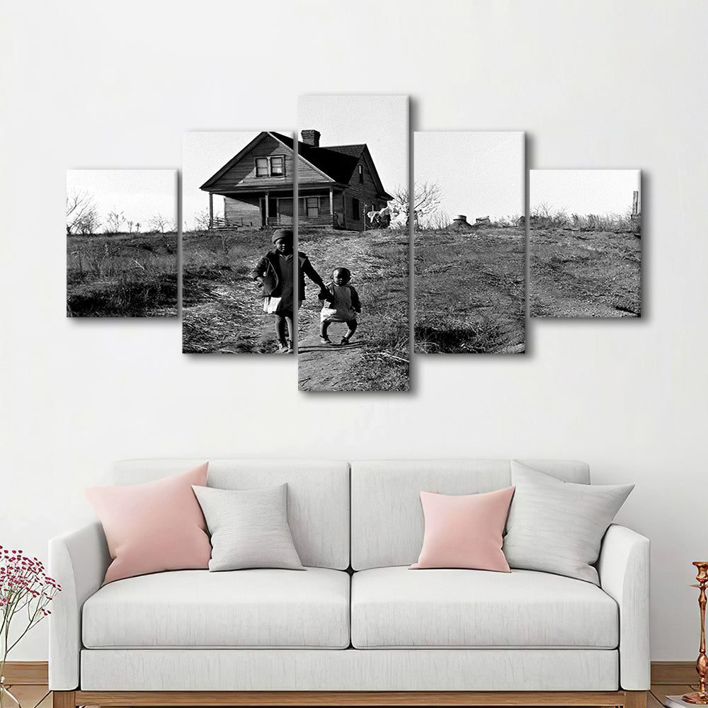 African American Children Printable, Black and White, Vintage Photos, Mixed 5 Pieces Canvas Print