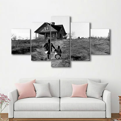 African American Children Printable, Black and White, Vintage Photos, Mixed 5 Pieces Canvas Print