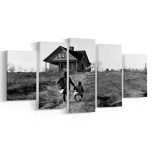 African American Children Printable, Black and White, Vintage Photos, Mixed 5 Pieces Canvas Print