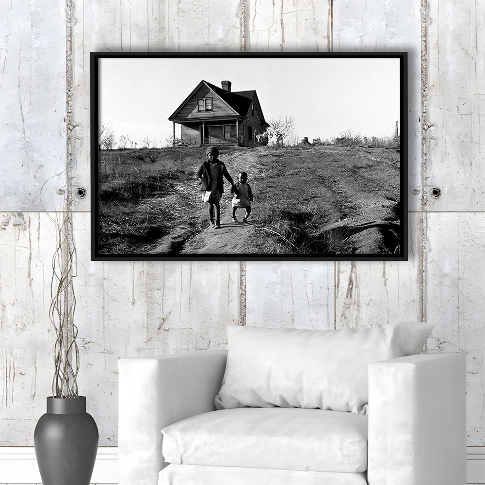 African American Children Printable, Black and White, Vintage Photos, Floating Framed Canvas Print