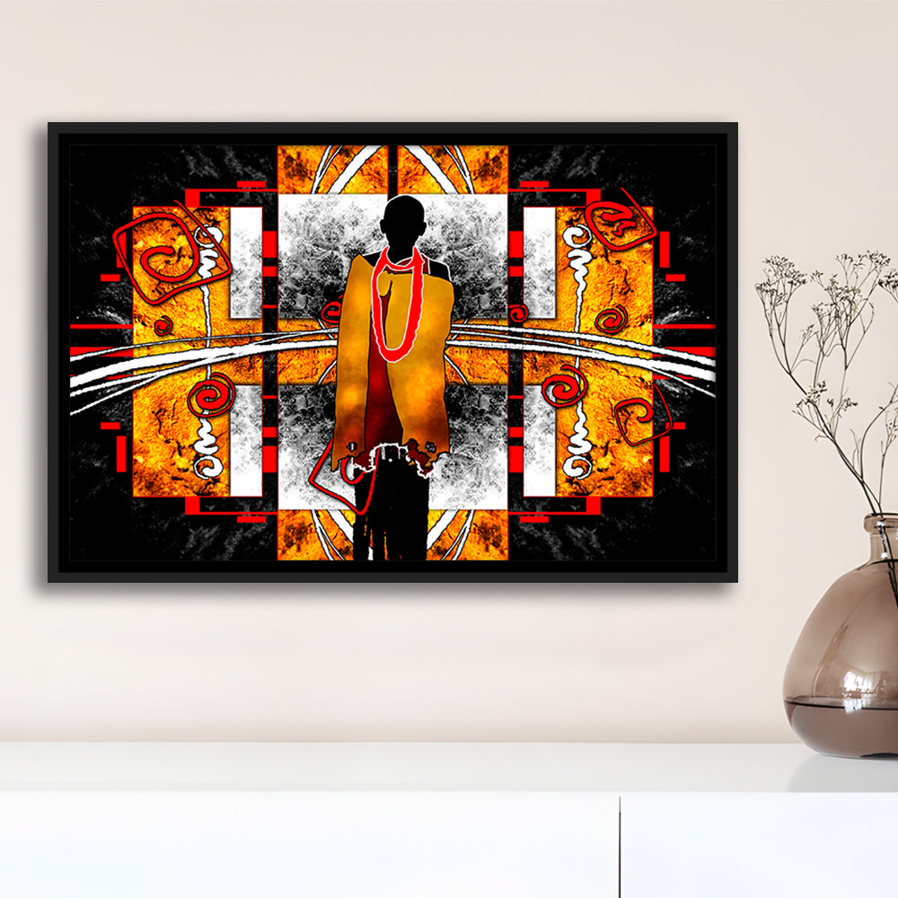 African Ethnic Wall Decor African, Framed Canvas Print Wall Art, Floating Frame