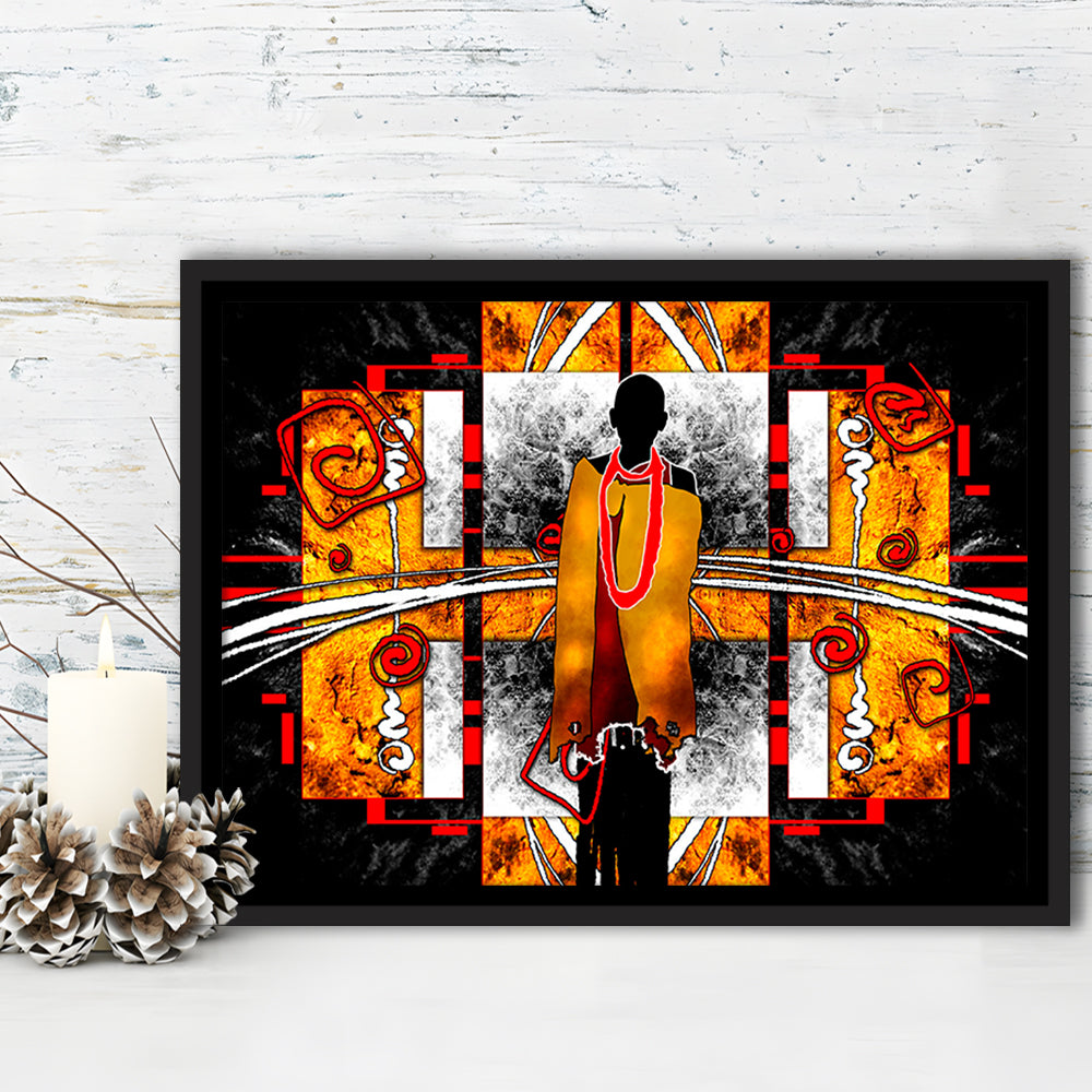 African Ethnic Wall Decor African, Framed Canvas Print Wall Art, Floating Frame