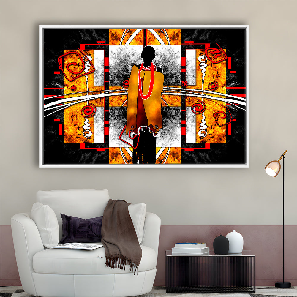 African Ethnic Wall Decor African, Framed Canvas Print Wall Art, Floating Frame