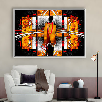 African Ethnic Wall Decor African, Framed Canvas Print Wall Art, Floating Frame