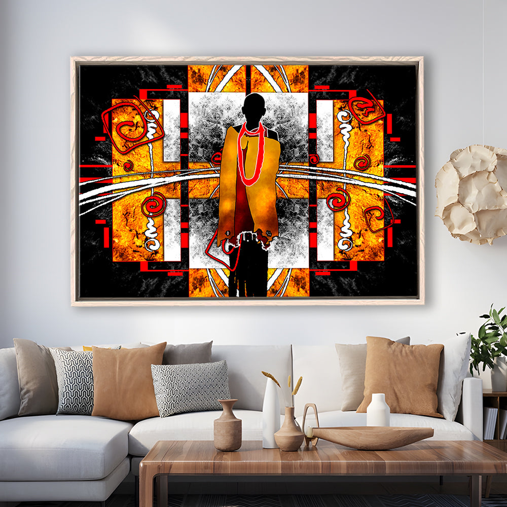 African Ethnic Wall Decor African, Framed Canvas Print Wall Art, Floating Frame