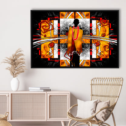 African Ethnic Wall Decor African, Framed Canvas Print Wall Art, Floating Frame