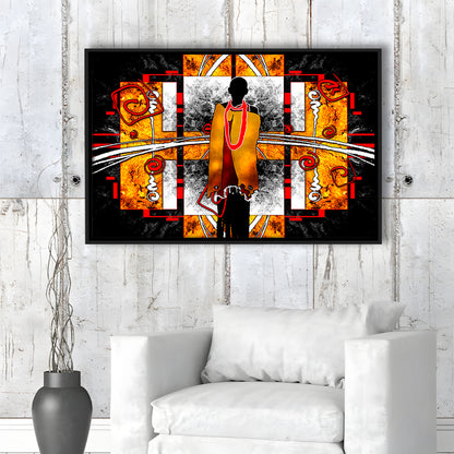 African Ethnic Wall Decor African, Framed Canvas Print Wall Art, Floating Frame