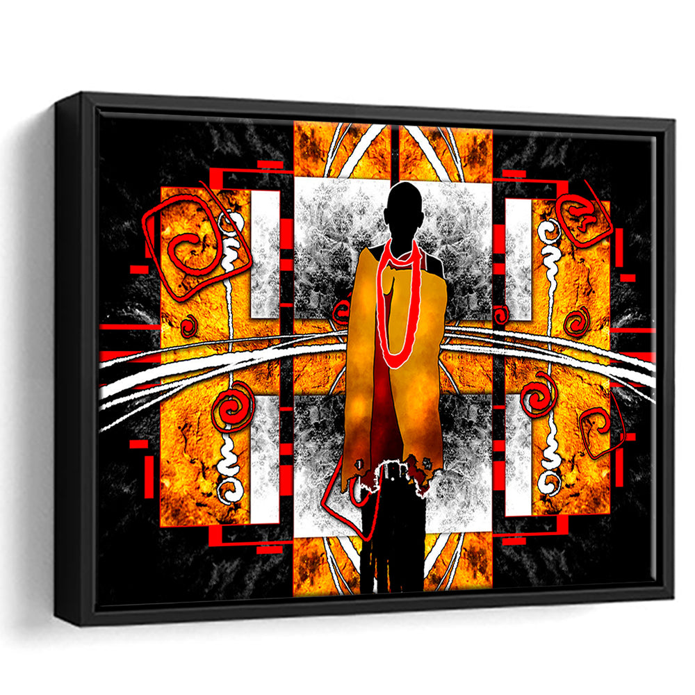 African Ethnic Wall Decor African, Framed Canvas Print Wall Art, Floating Frame