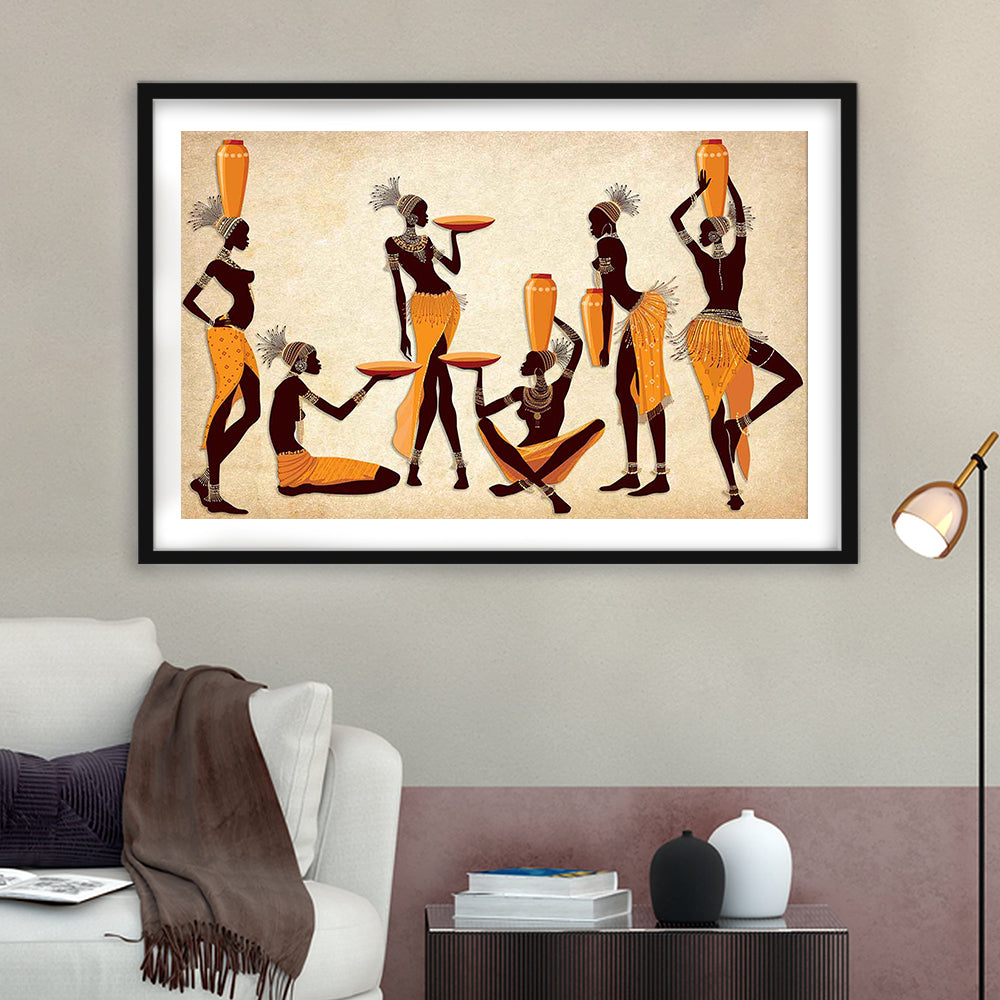 African Women Art Print,Ethnic Portrait Wall Art,Vibrant African, Framed Art Print White Border