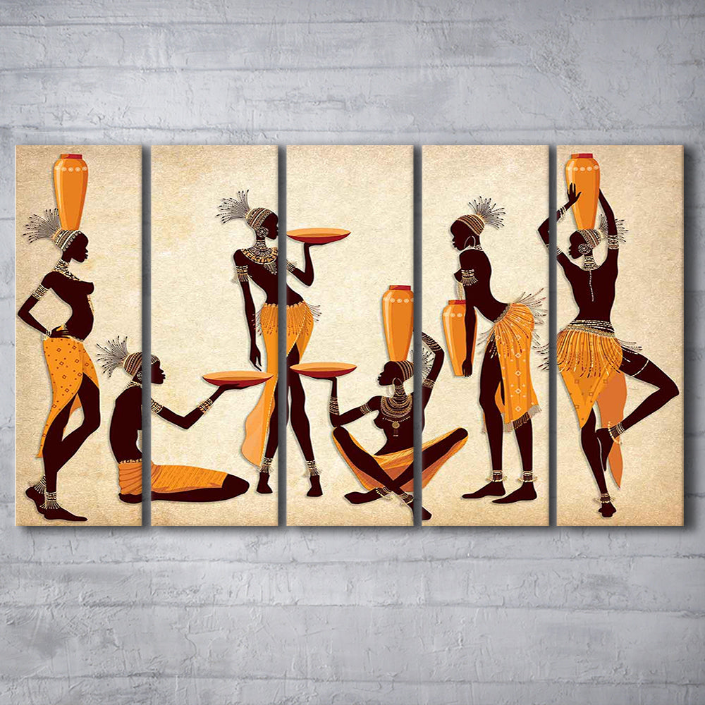 African Women Canvas Print,Ethnic Portrait Wall Art,Vibrant African, 5 Piece B Extra Large Cavas Print Wall Art Decor
