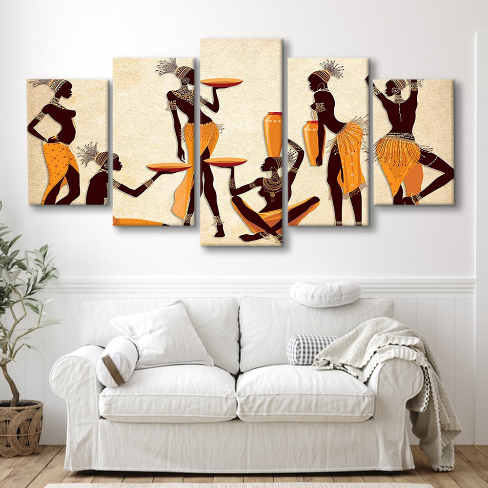 African Women Canvas Print,Ethnic Portrait Wall Art,Vibrant African, 5 Piece Large Cavas Print Wall Art