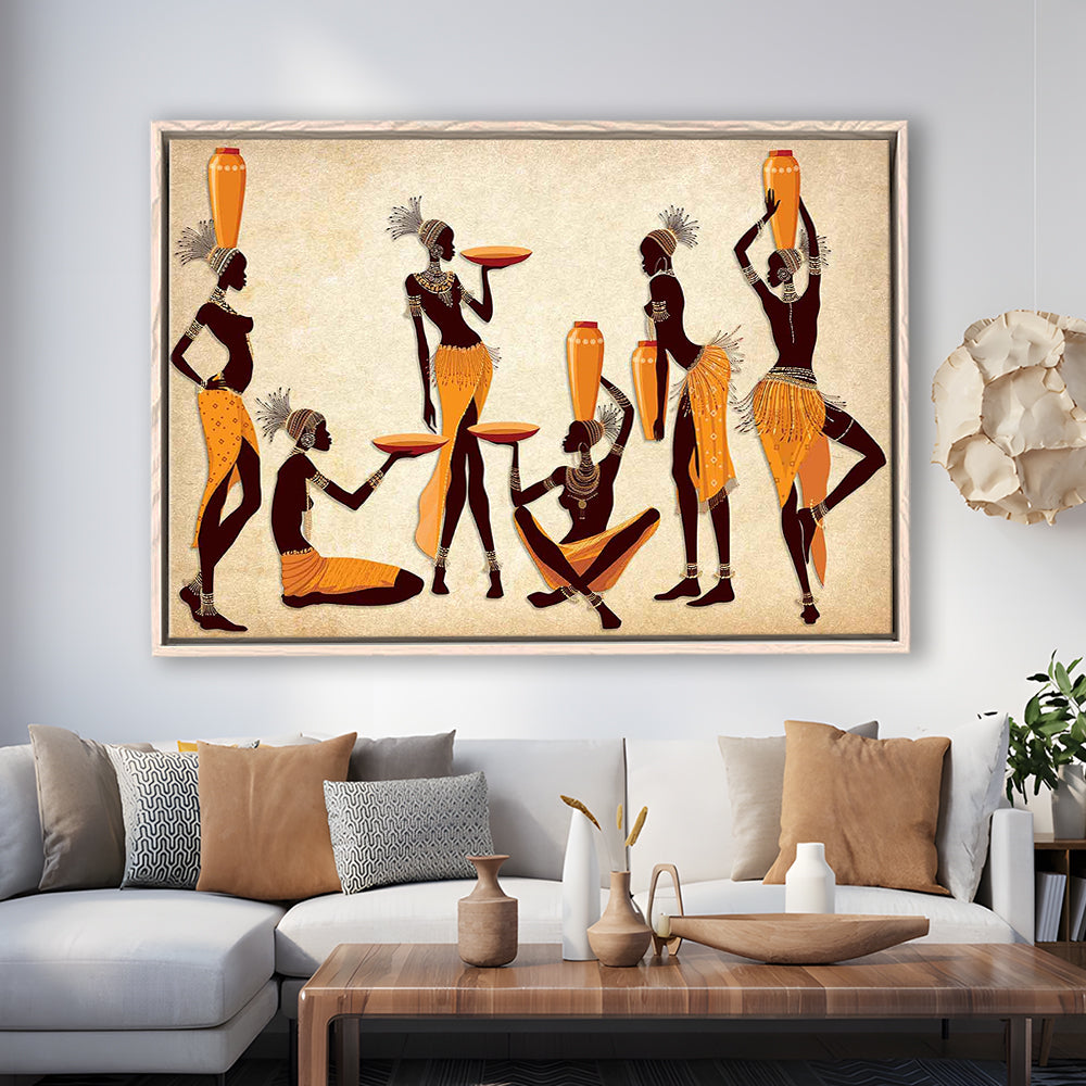 African Women Canvas Print,Ethnic Portrait Wall Art,Vibrant African, Framed Cavas Print, Floating Frame