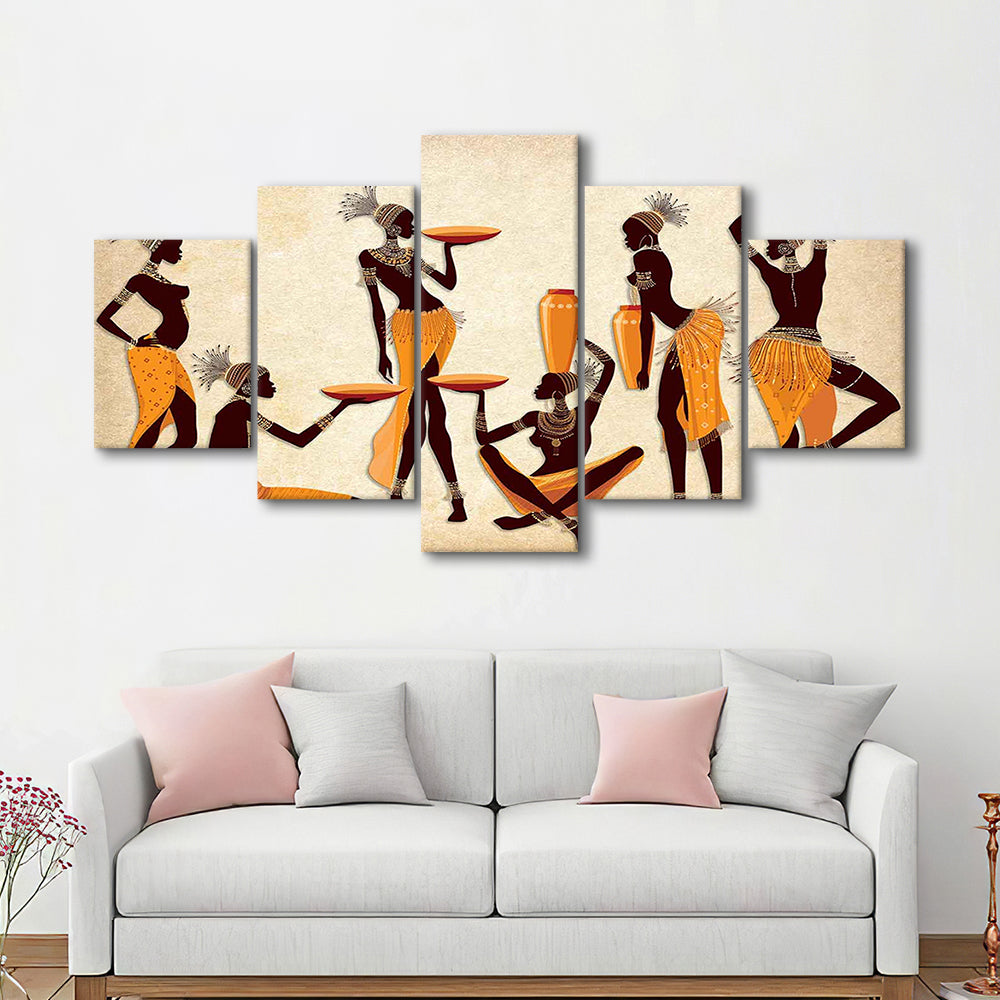 African Women Canvas Print,Ethnic Portrait Wall Art,Vibrant African, 5 Piece Large Cavas Print Wall Art