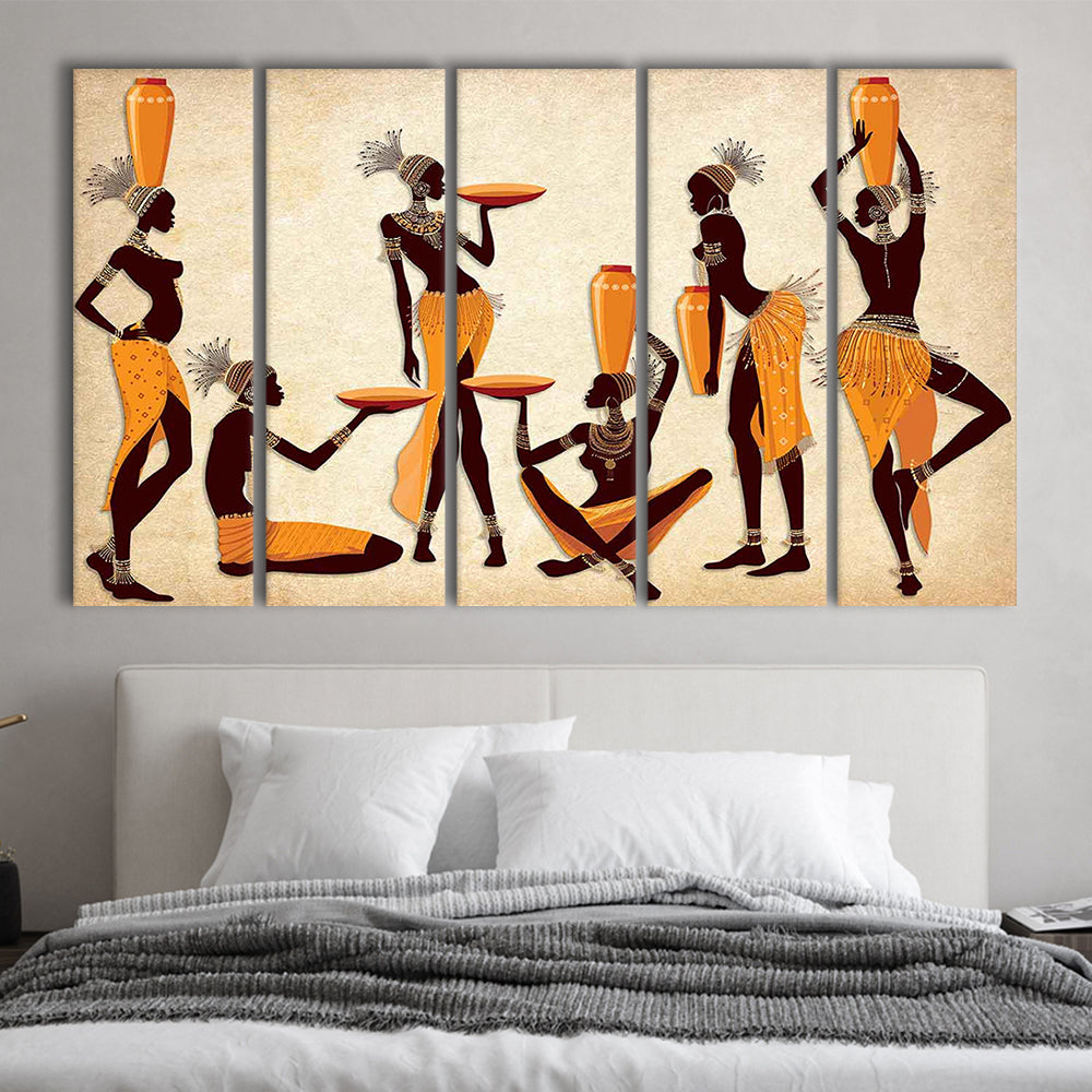 African Women Canvas Print,Ethnic Portrait Wall Art,Vibrant African, 5 Piece B Extra Large Cavas Print Wall Art Decor