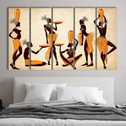 African Women Canvas Print,Ethnic Portrait Wall Art,Vibrant African, 5 Piece B Extra Large Cavas Print Wall Art Decor