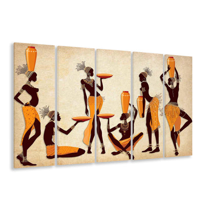 African Women Canvas Print,Ethnic Portrait Wall Art,Vibrant African, 5 Piece B Extra Large Cavas Print Wall Art Decor