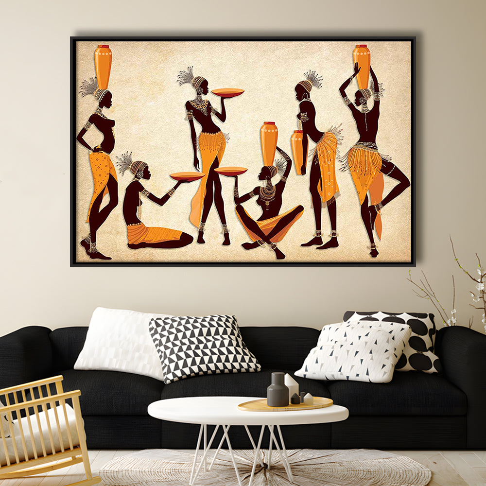 African Women Canvas Print,Ethnic Portrait Wall Art,Vibrant African, Framed Cavas Print, Floating Frame