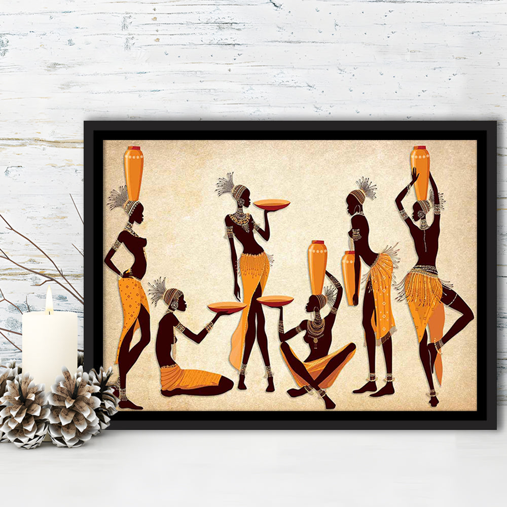 African Women Canvas Print,Ethnic Portrait Wall Art,Vibrant African, Framed Cavas Print, Floating Frame